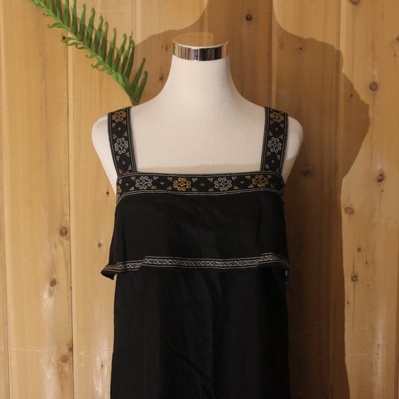 Madewell Embroidered Tier Linen Dress Black Small - Picture 6 of 9
